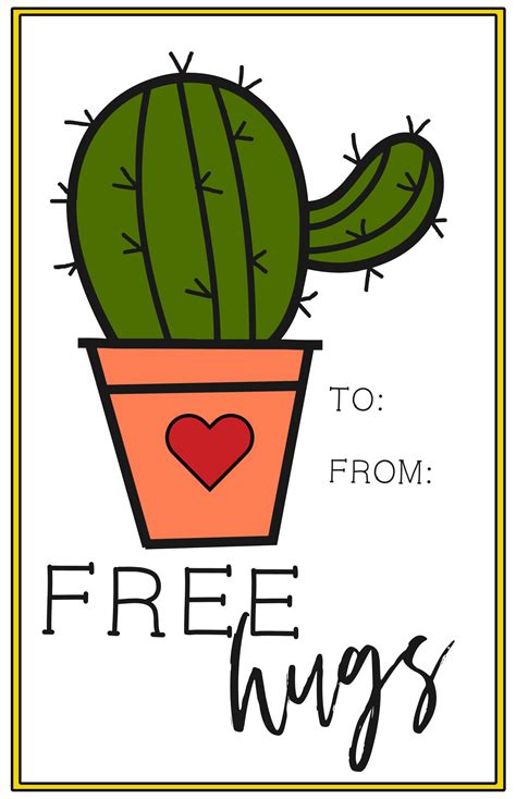 Free Printable Cactus Valentine Card Free Hugs Paper Trail Design