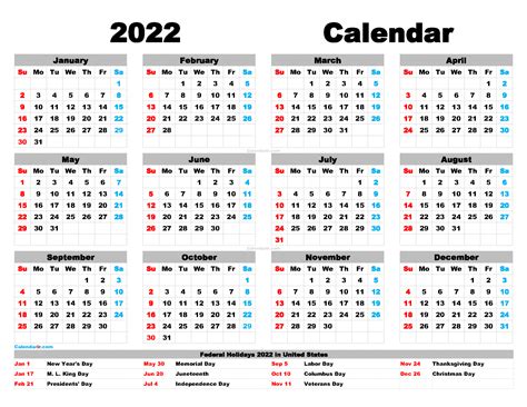 Free Printable Calendar 2022 Pdf