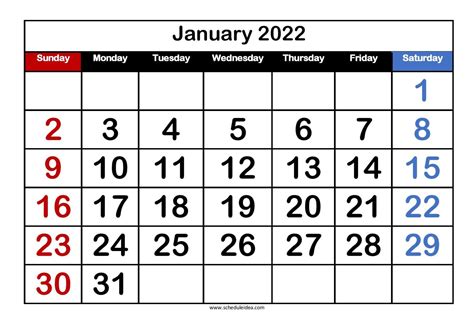 Free Printable Calendar January 2022