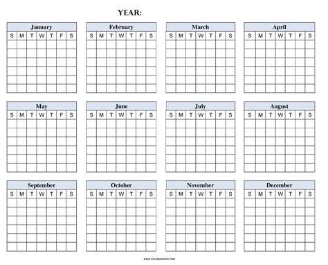 Free Printable Calendar Year At A Glance