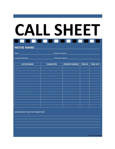 Free Printable Call Sheet Templates PDF Word Excel