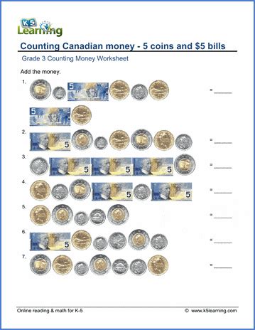 Free Printable Canadian Money Worksheets Learning How to Read