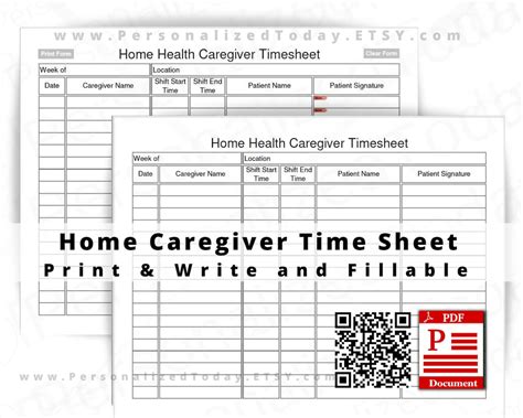 Free Printable Caregiver Timesheet