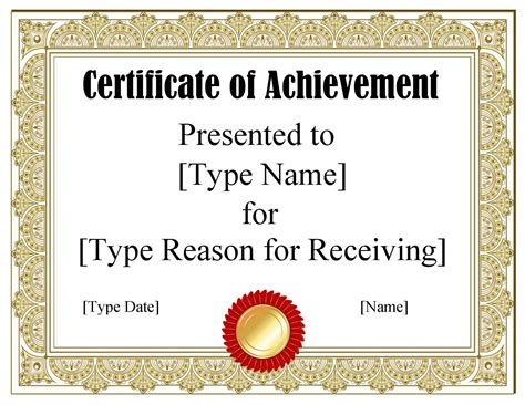 Free Printable Certificate Of Achievement Template Word