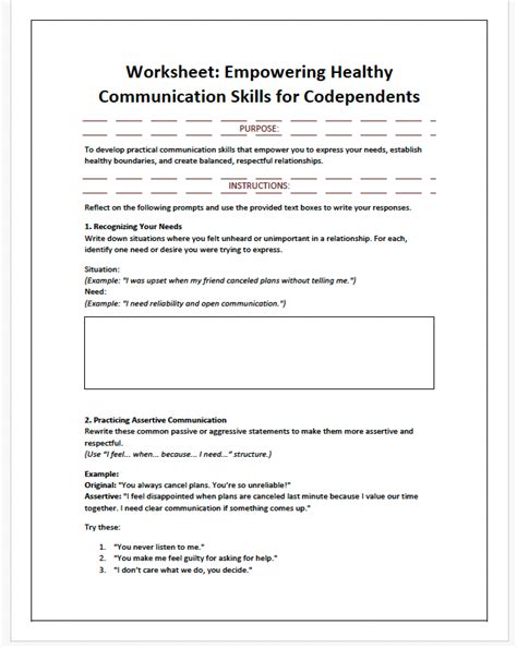 Free Printable Codependency Worksheets for Personal Growth