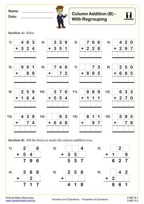Free Printable Column Addition with Pictures Worksheet