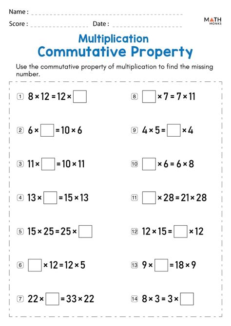 Free Printable Commutative Property Of Multiplication Worksheets Property Walls