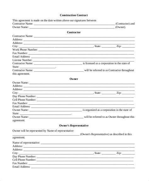Free Printable Contractor Forms High Resolution Printable