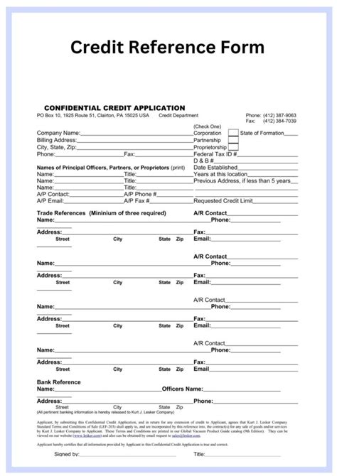Free Printable Credit Reference Form