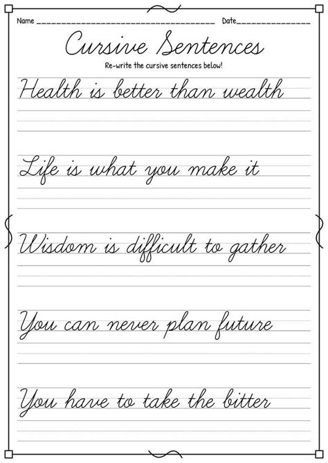Free Printable Cursive Sentence Worksheets Learning How to Read
