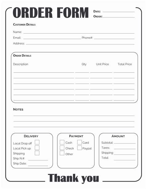 Free Printable Custom Order Forms