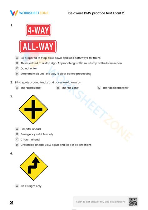 Free Printable Delaware DMV Practice Test 1 Part 2 Worksheet
