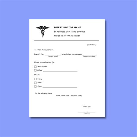 Free Printable Doctors Excuse For Work Doctors Note Template Notes Template Doctors Note