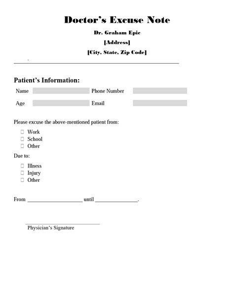 Free Printable Doctors Note For Work Check more at https