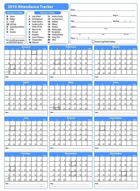 Free Printable Employee Attendance Calendar 2022