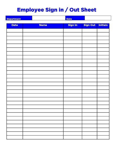Free Printable Employee Signin and Signout Sheet