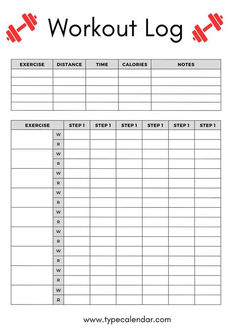 Free Printable Exercise Log and Blank Exercise Log Template