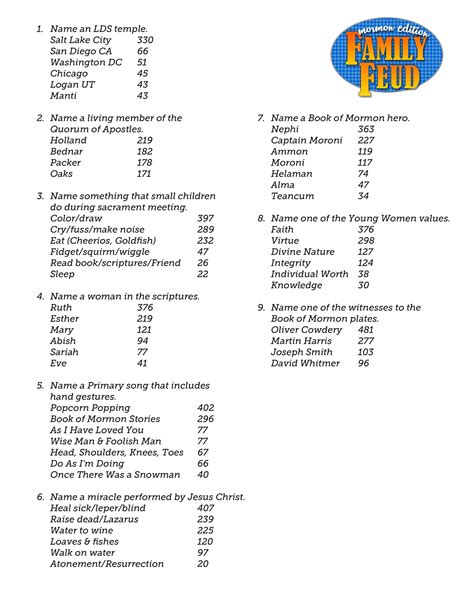 Free Printable Family Feud Questions And Answers