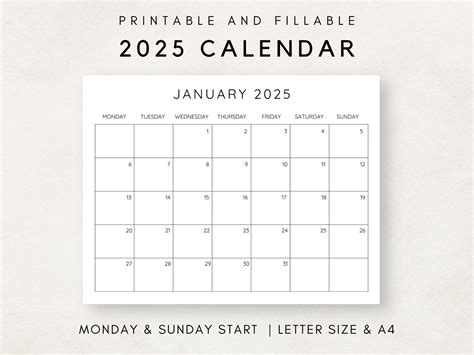 Free Printable Fillable Calendar