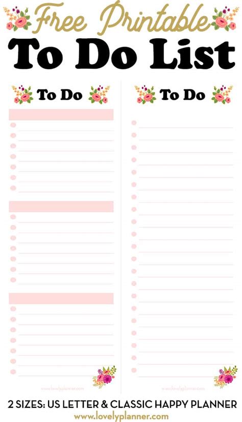 Free Printable Floral ToDo List Half Sheet Lovely Planner