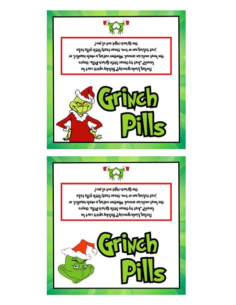 Free Printable Grinch Pills Grinch Pills Grinch Christmas Decorations Grinch Christmas