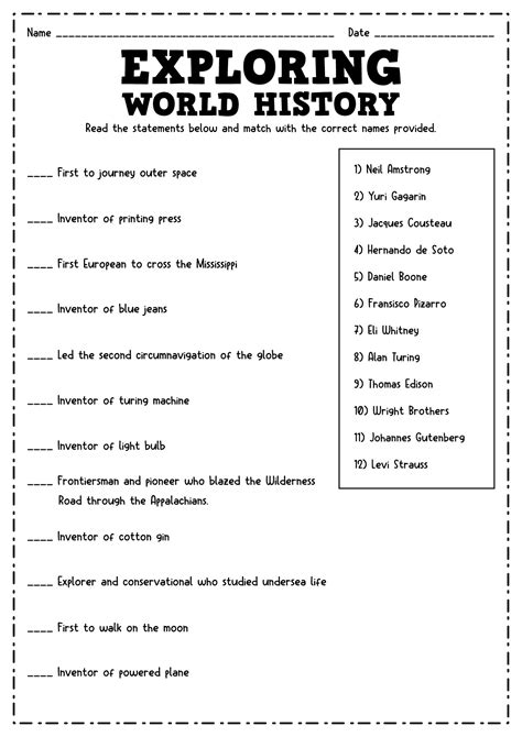 Free Printable History Worksheets