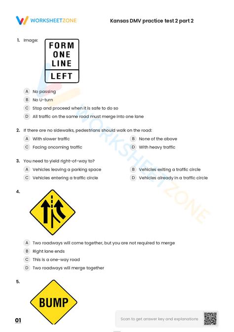 Free Printable Kansas DMV Practice Test 2 Part 2 Worksheet