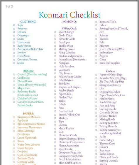 Free Printable Konmari Method Checklist