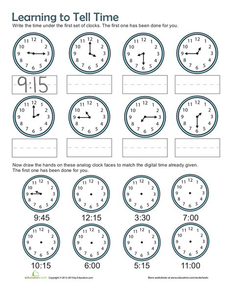 Free Printable Learning Time Clock Worksheets