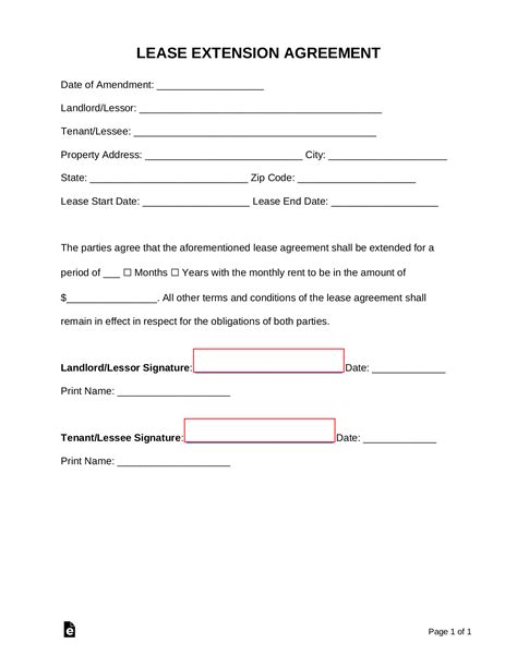 Free Printable Lease Extension Agreement