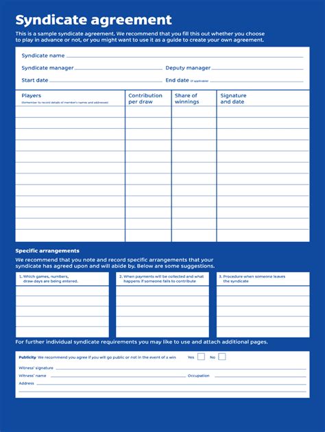 Free Printable Lottery Syndicate Form