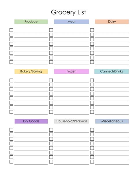 Free Printable Master Grocery List DocTemplates
