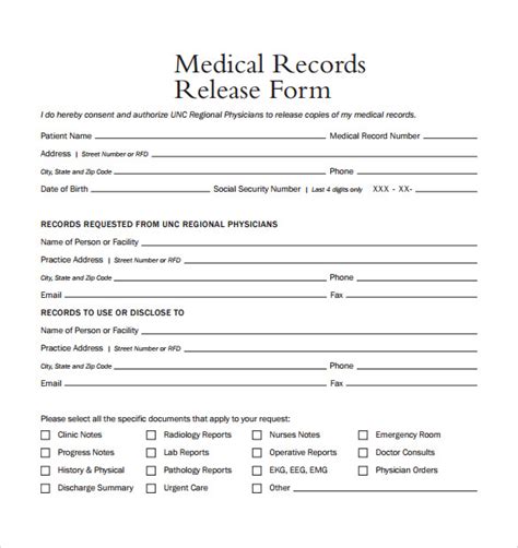 Free Printable Medical Records Release For