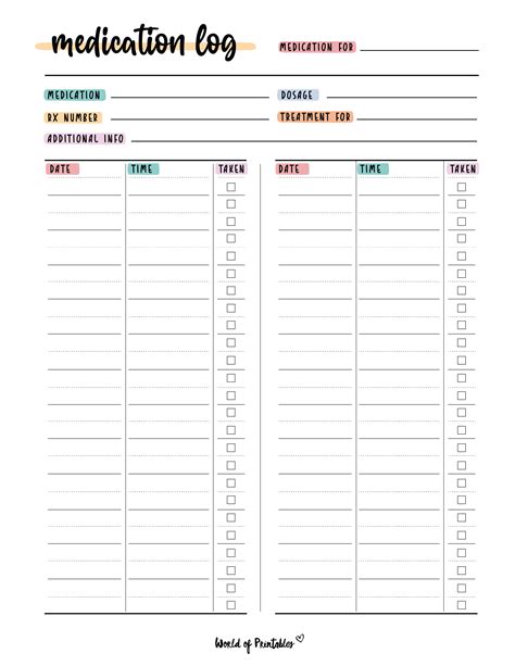 Free Printable Medication Log Sheet