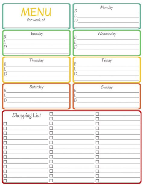 Free Printable Menu List