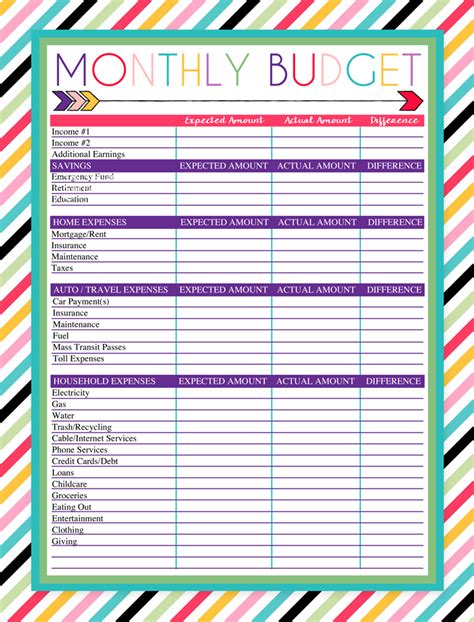 Free Printable Monthly Budget Shee