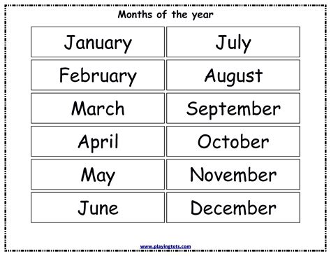 Free Printable Months Of The Year Char