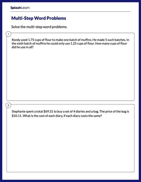 Free Printable MultiStep Word Problems for 5th Graders SplashLearn