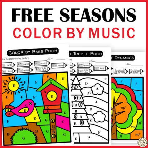 Free Printable Music Color by Code Pages Color by Note Names, Symbols