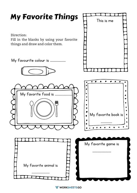 Free Printable My Favorite Things Workshee