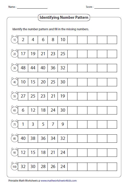 Free Printable Number Pattern Worksheets
