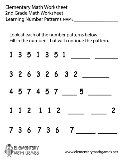 Free Printable Number Patterns Worksheet for Second Grade