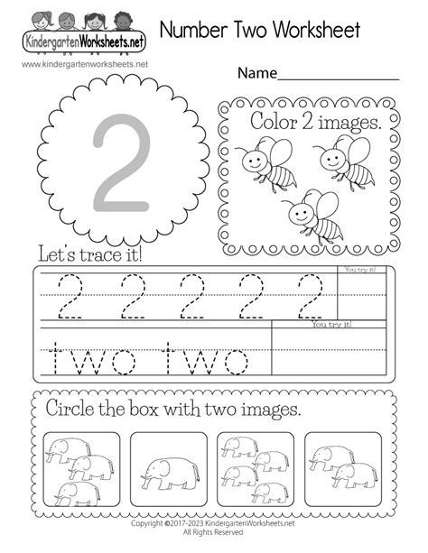 Free Printable Number Two Learning Worksheet for Preschool