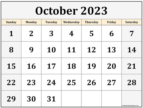 Free Printable October 2023 Calendar 12 Templates