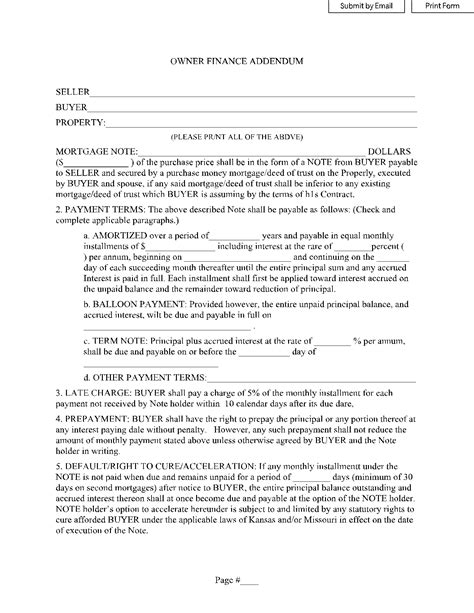 Free Printable Owner Financing Contract