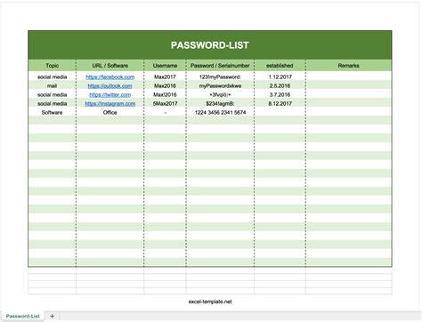 Free Printable Password Log Excel Template
