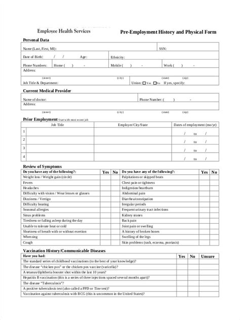 Free Printable Physical Exam Forms