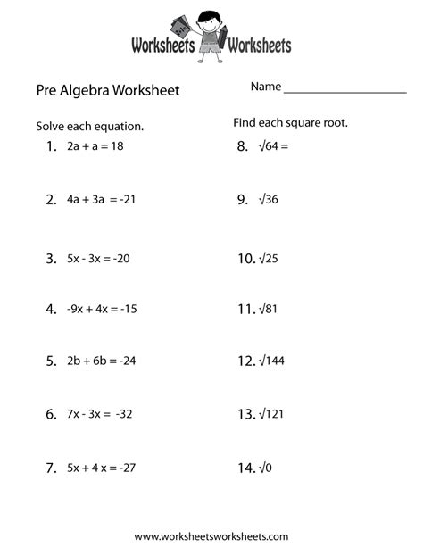 Free Printable Pre Algebra Worksheets