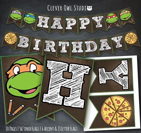 Free Printable Retro Tmnt Ninja Turtle Birthday Banner