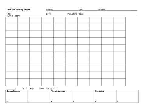 Free Printable Running Record with 100s Grid Readers